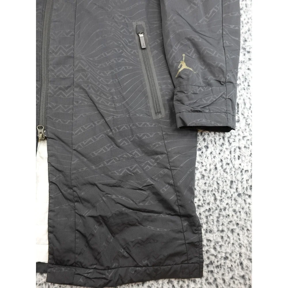 Jordan Long‎ Bomber Jacket Mens M Black Geometric Insulated Parka Gold Logo